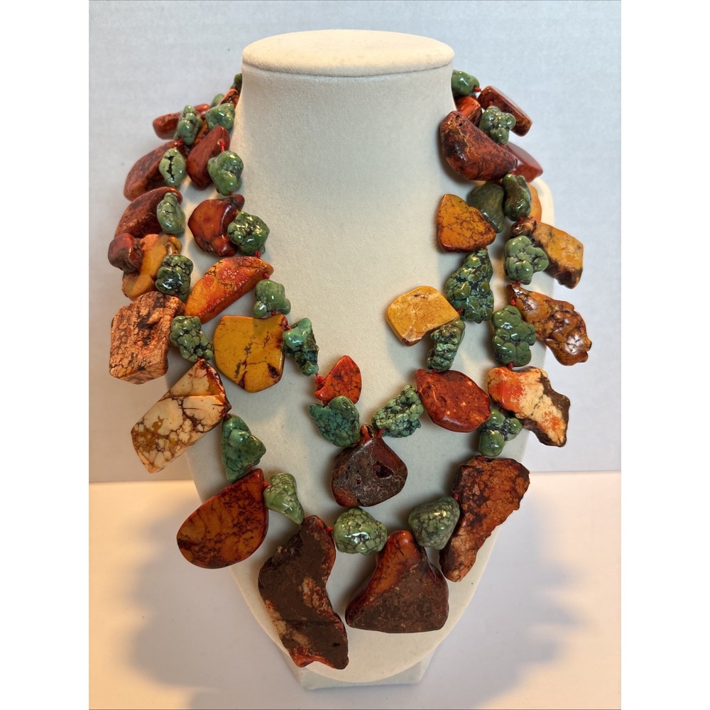 Native Artisan Turquoise Jasper Red Jasper Slab Stone Statement Necklace